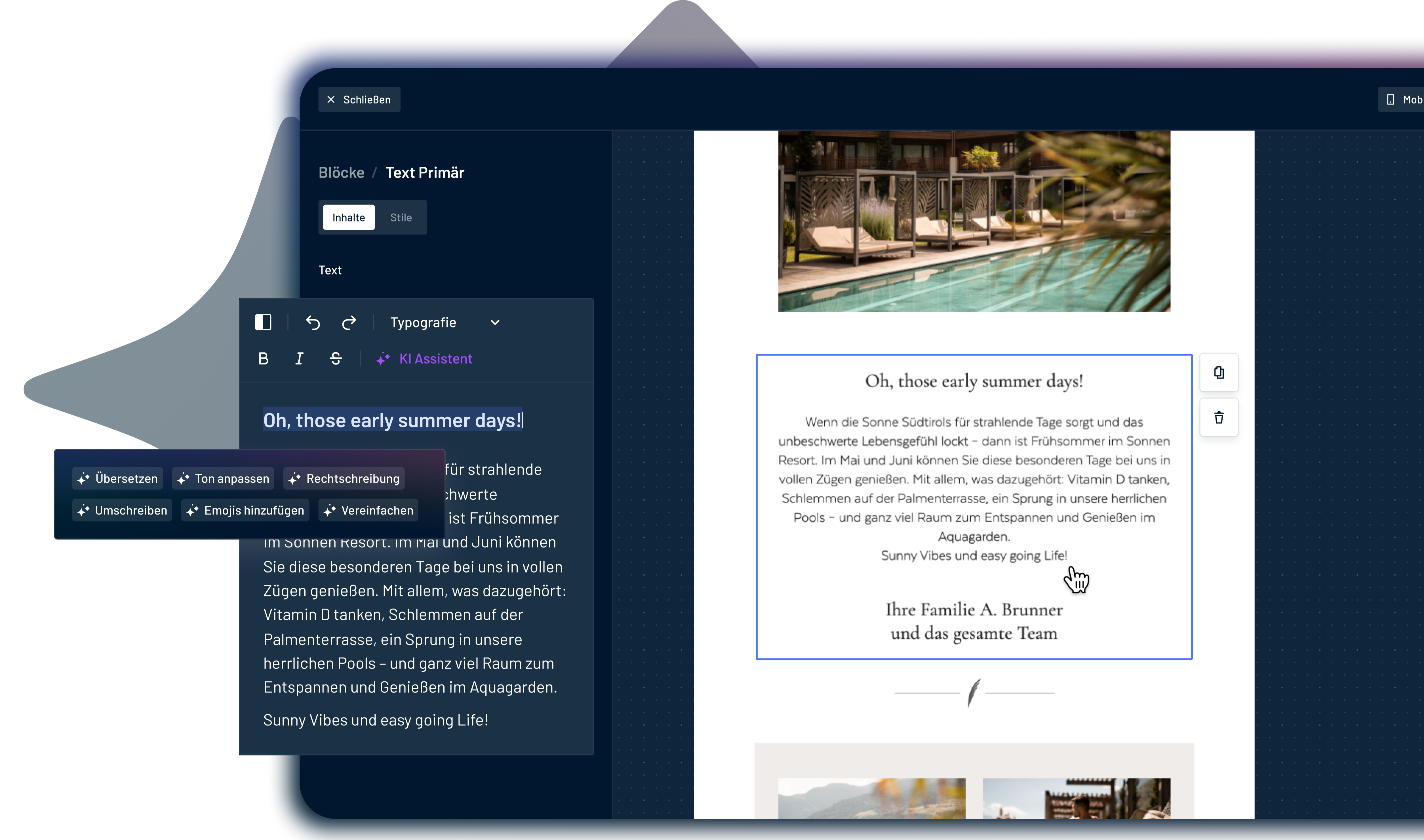 Smarte Content-Erstellung direkt im ADDITIVE+ NEWSLETTER System.