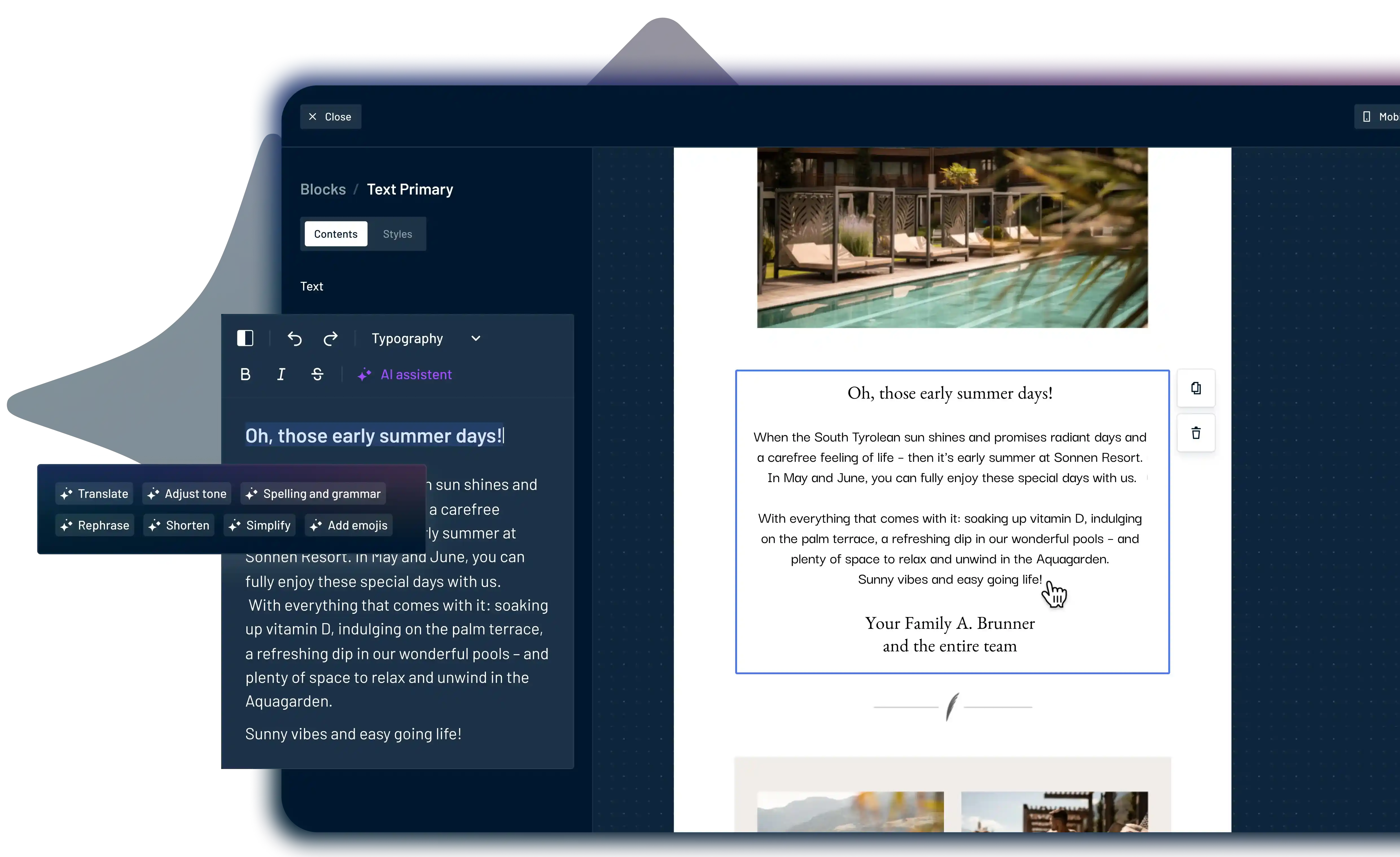 Smart content creation directly within the ADDITIVE+ NEWSLETTER system.
