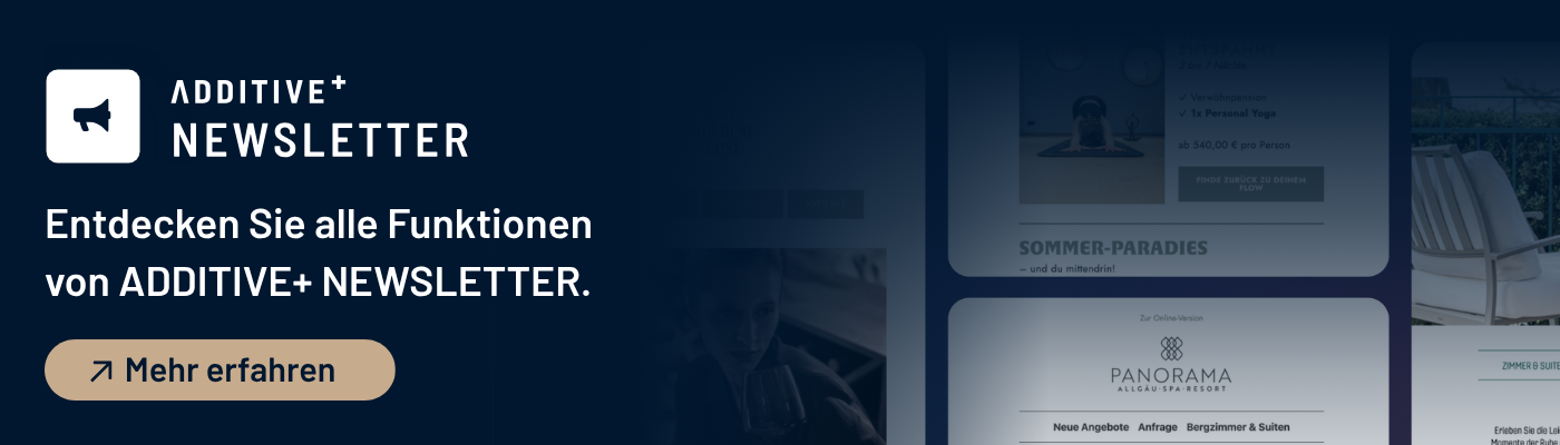 ADDITIVE+ NEWSLETTER: Produktbanner mit drei hochwertigen Newslettern der Softwarelöung von ADDITIVE.