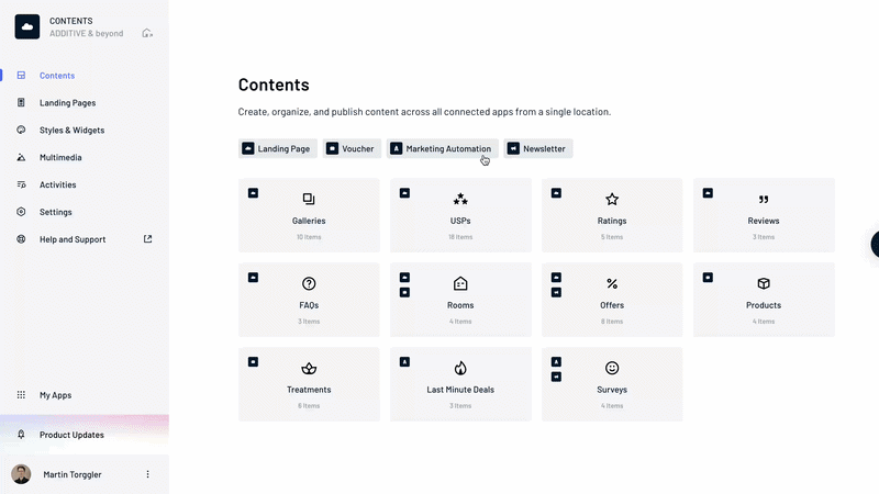 Content in ADDITIVE+ CONTENTS can be filtered by software solution, making it faster to find.