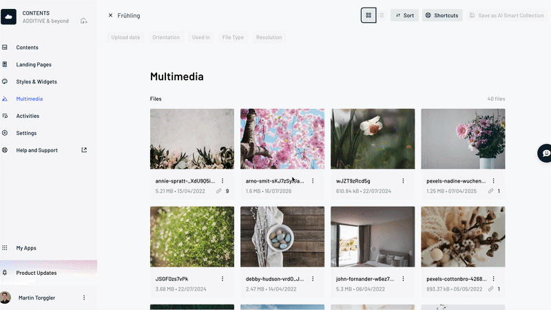 List and gallery views in ADDITIVE+ CONTENTS.