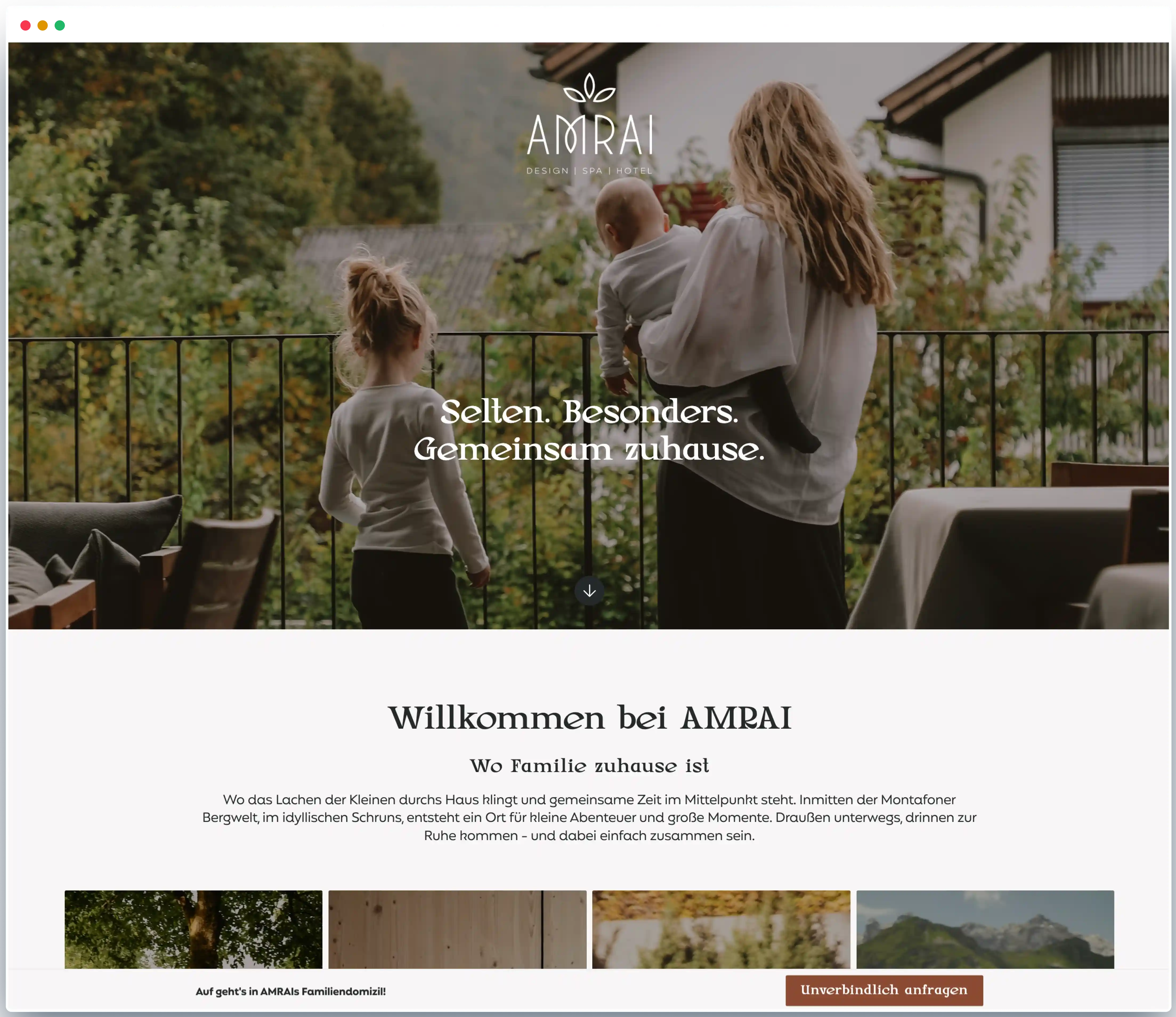 Landingpage des AMRAI Hotels für eine Familienkampagne