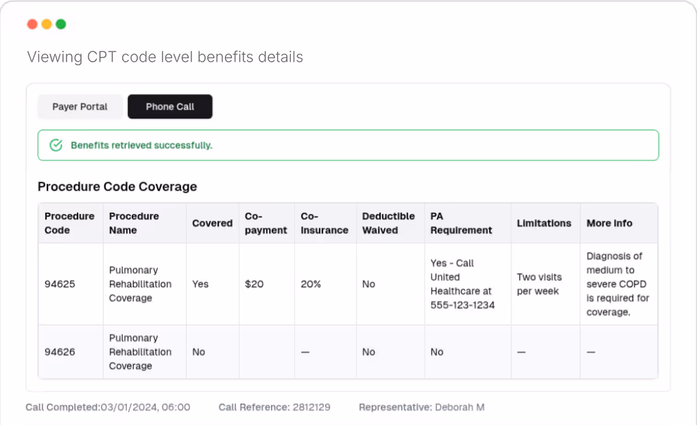 Insurance Eligibility Verification at CPT Level