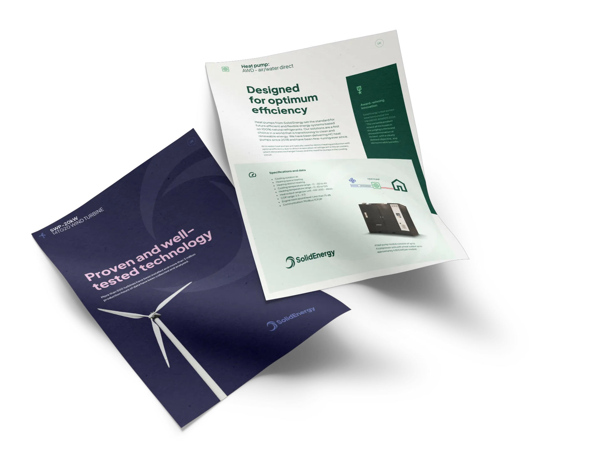 A brochure with a wind turbine in the background.