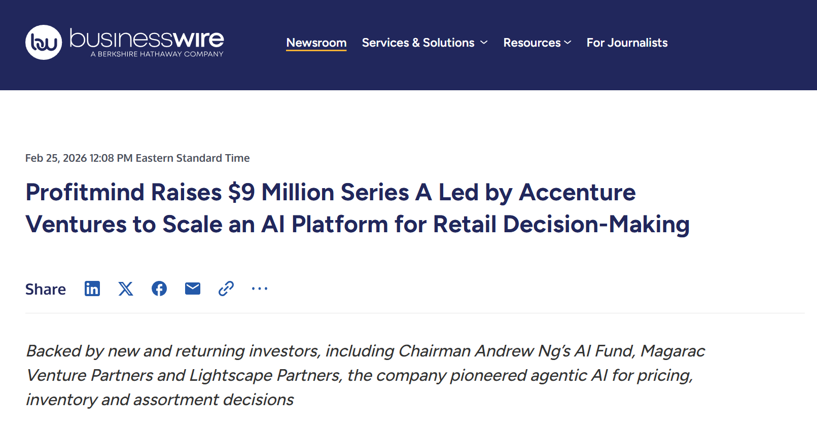 Hero image for Profitmind Announces Series A Round — Profitmind retail AI resource