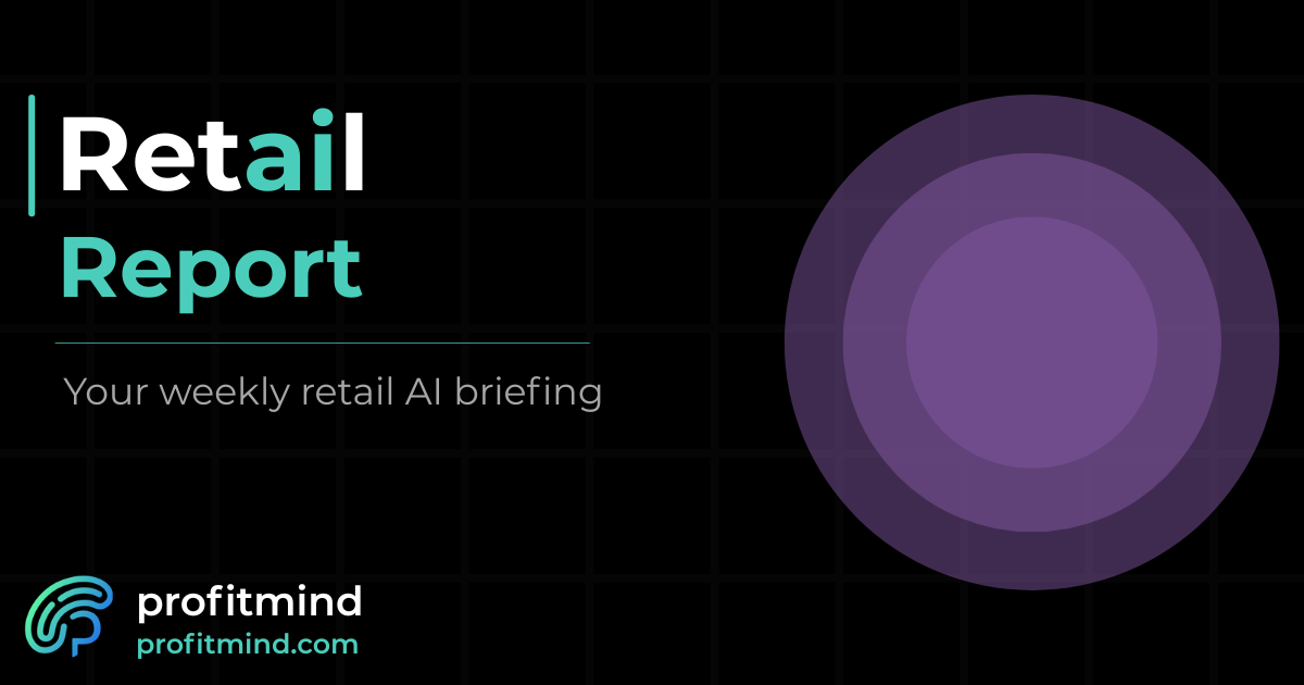 Retail AI weekly report cover on autonomous store GM, Walmart AI strategy, and domain knowledge for operators