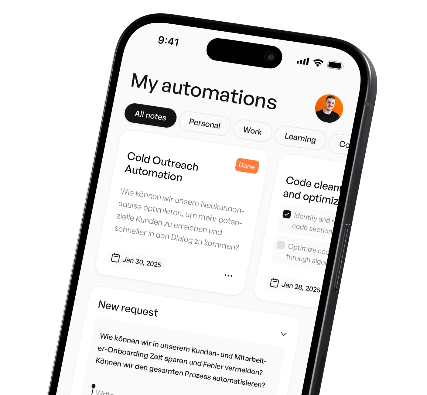 44er Client Dashboard auf Smartphone - Kundenportal für Automation-Projekte
