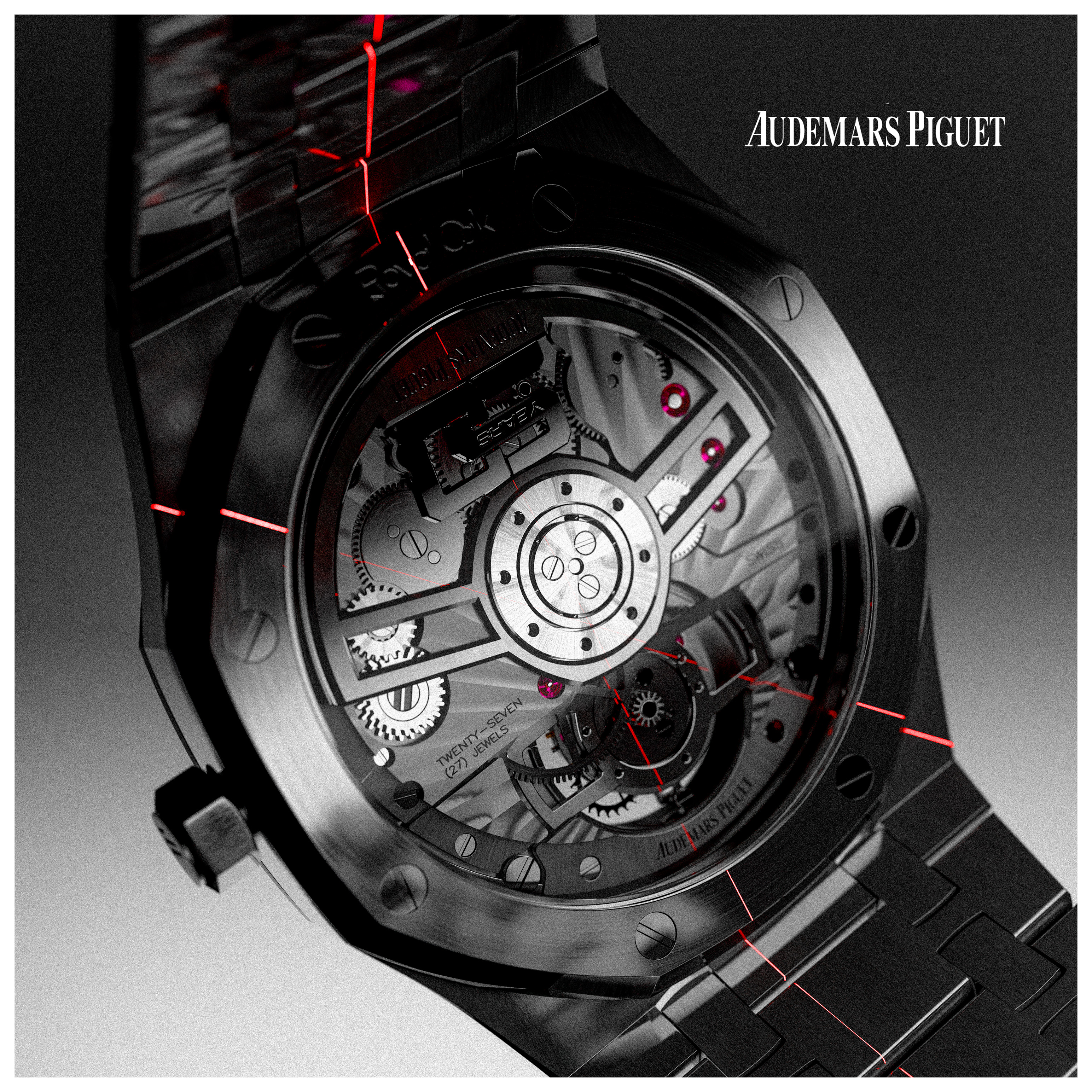 Détail 3D montre Audemars Piguet - rendu CGI matières complexes par ATLAS