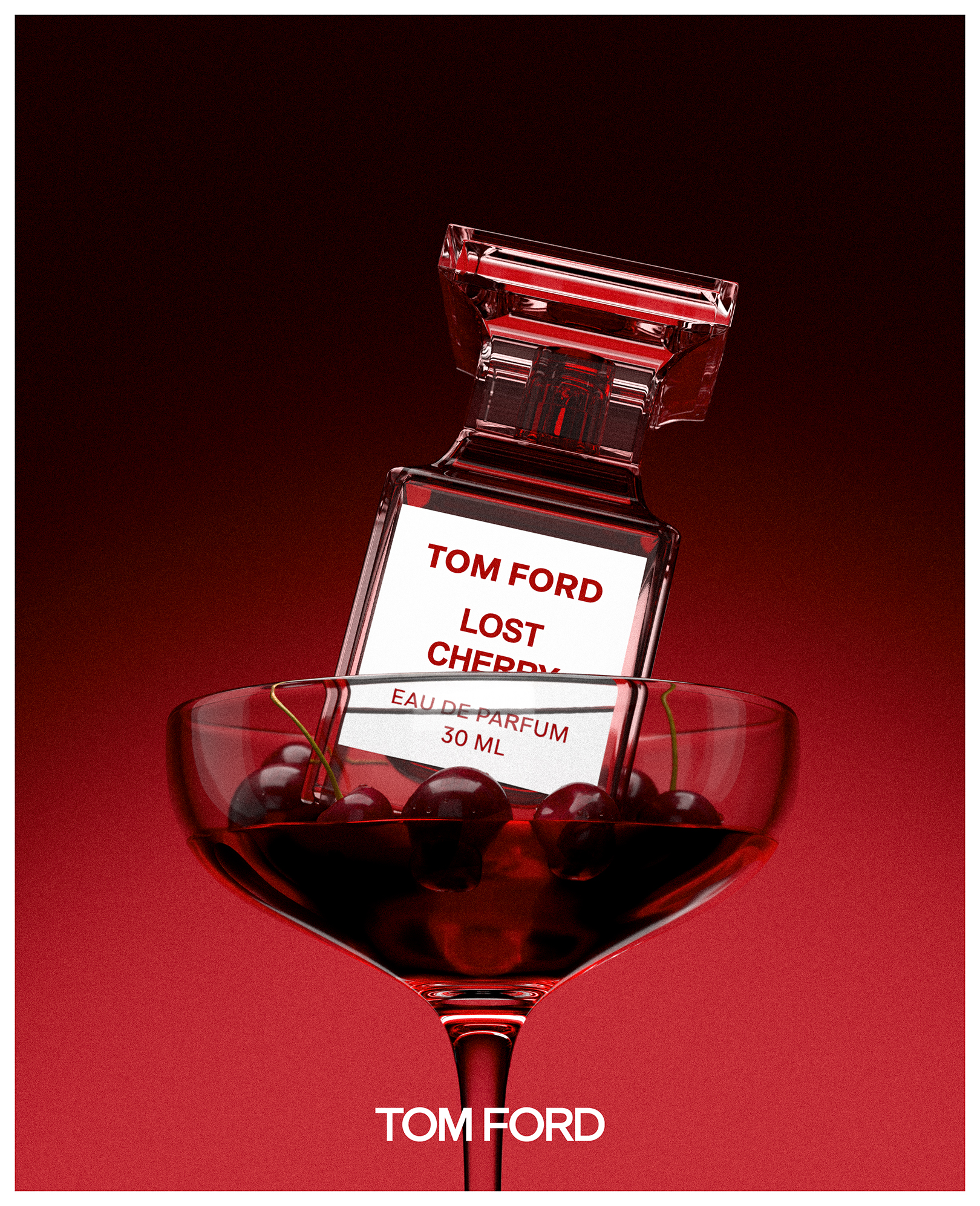 Rendu 3D Tom Ford parfum - lighting cinématique CGI par ATLAS agence Paris