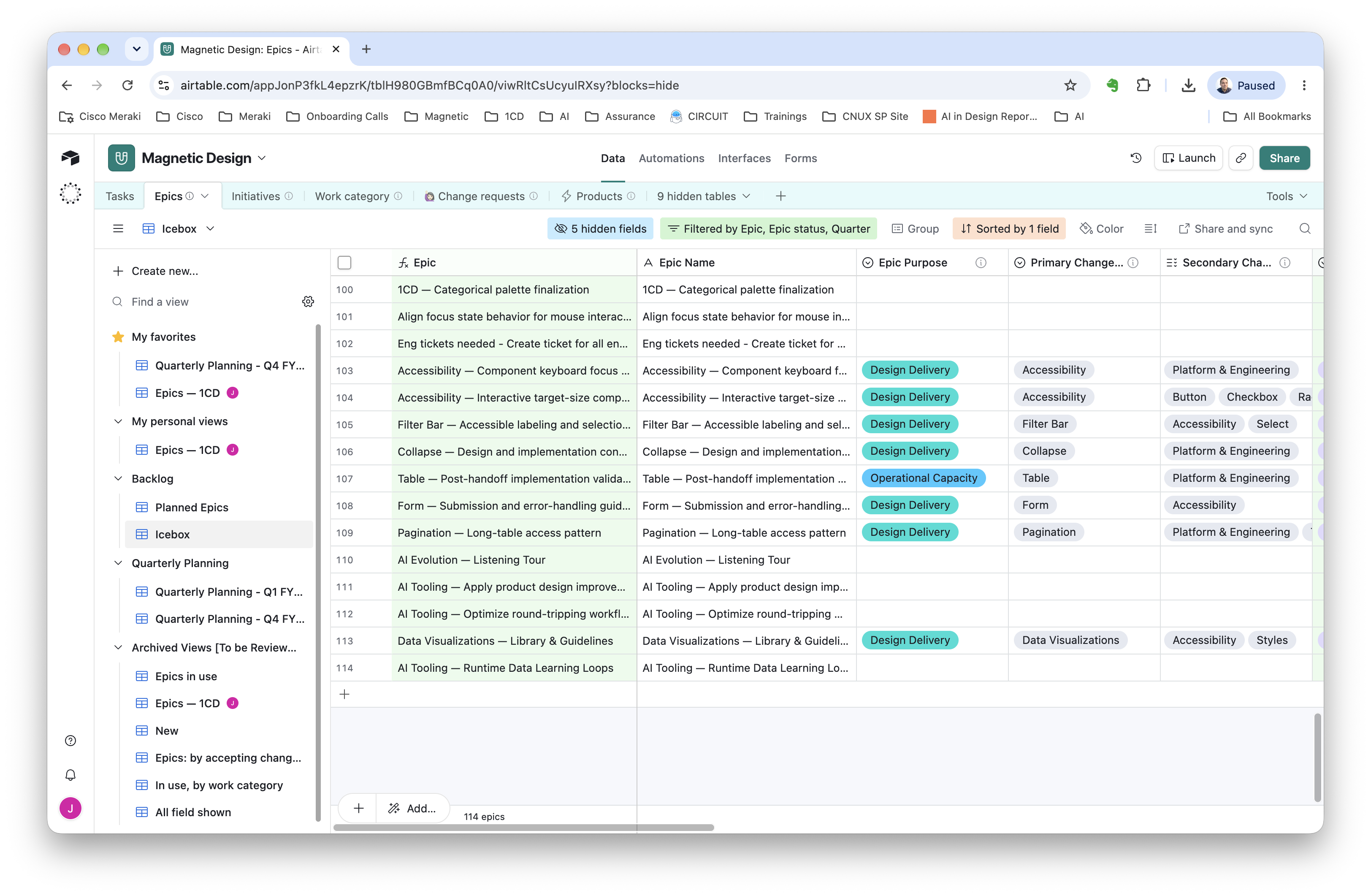 Epic review view separating the purpose of work from the areas of Magnetic it affects.