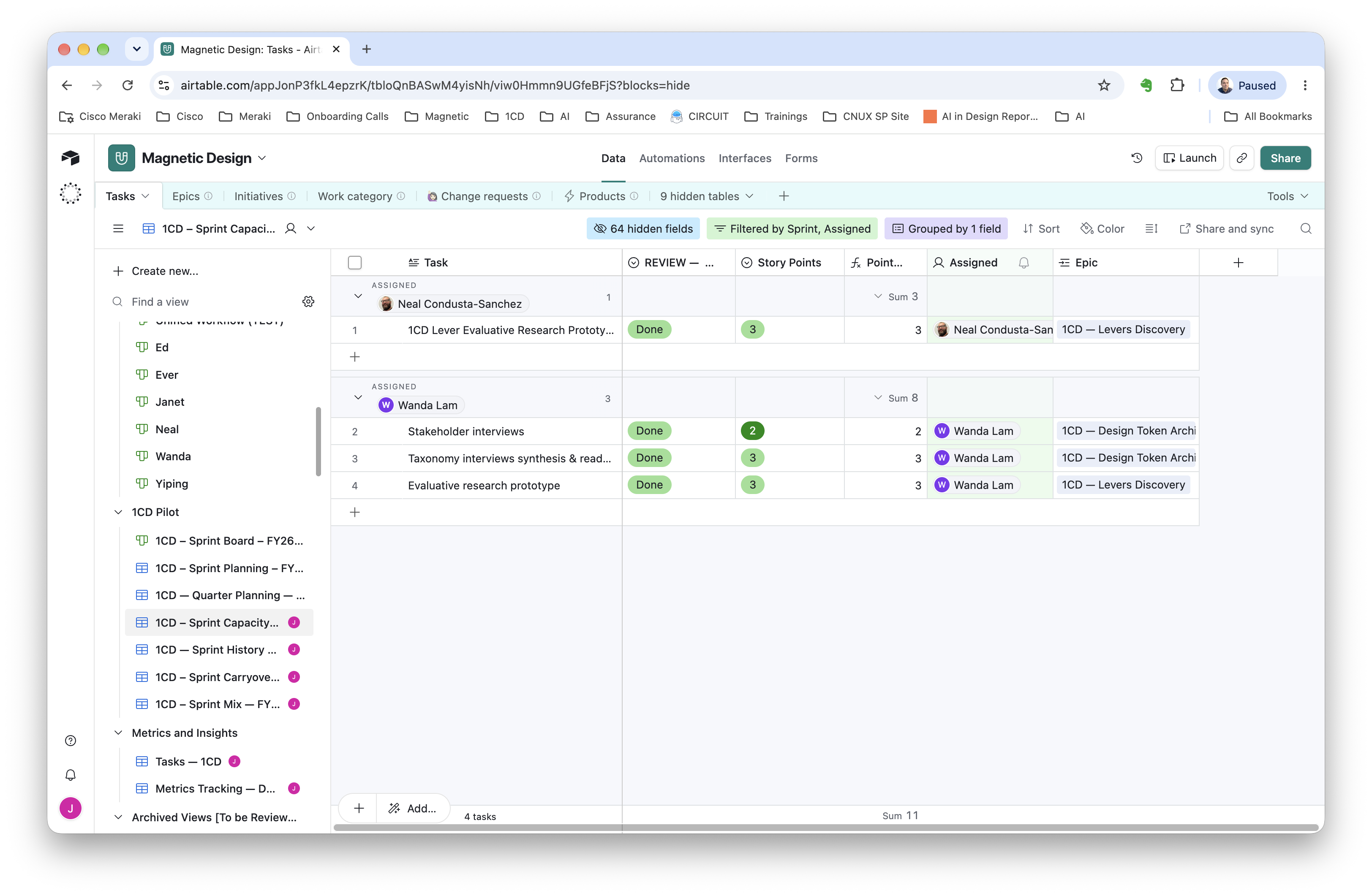 The capacity view groups assigned work and estimates by designer, giving planning conversations a concrete starting point.