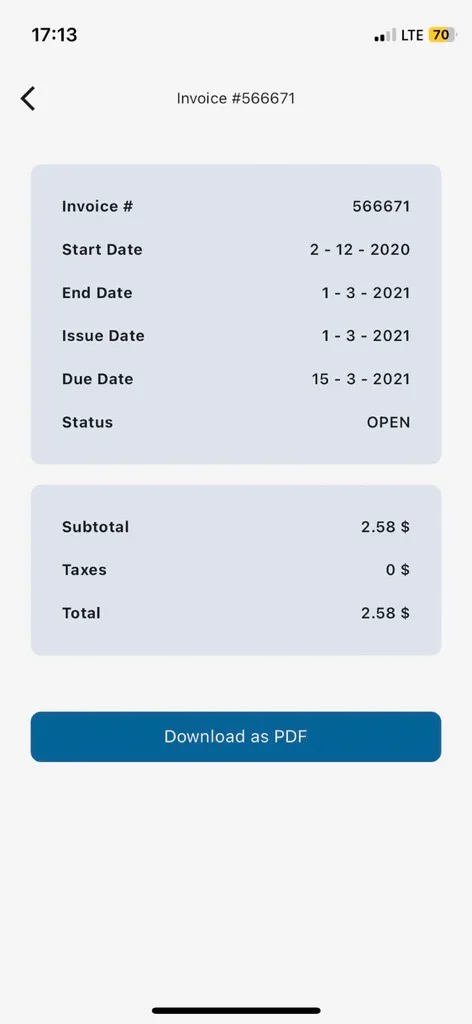 invoicing view from ice wireless mobile app