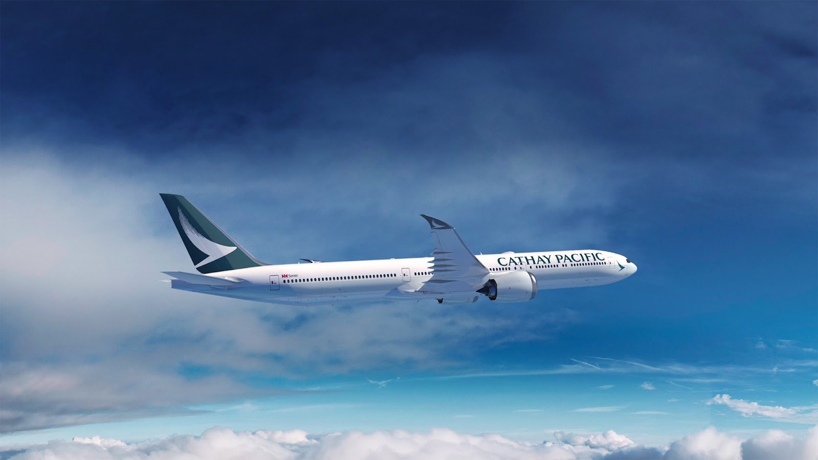 Cathay Pacific airplane is flying