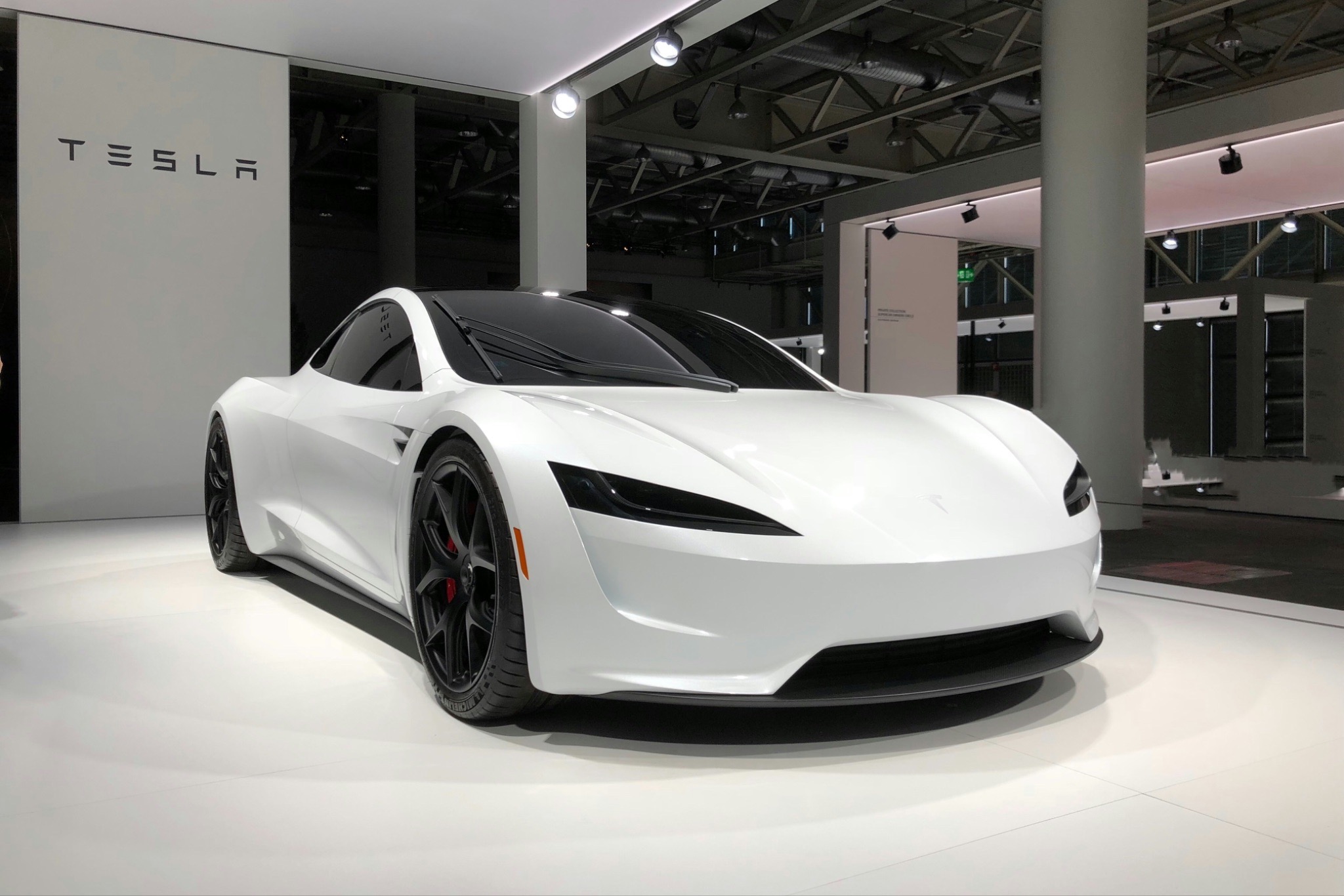 A white Tesla car