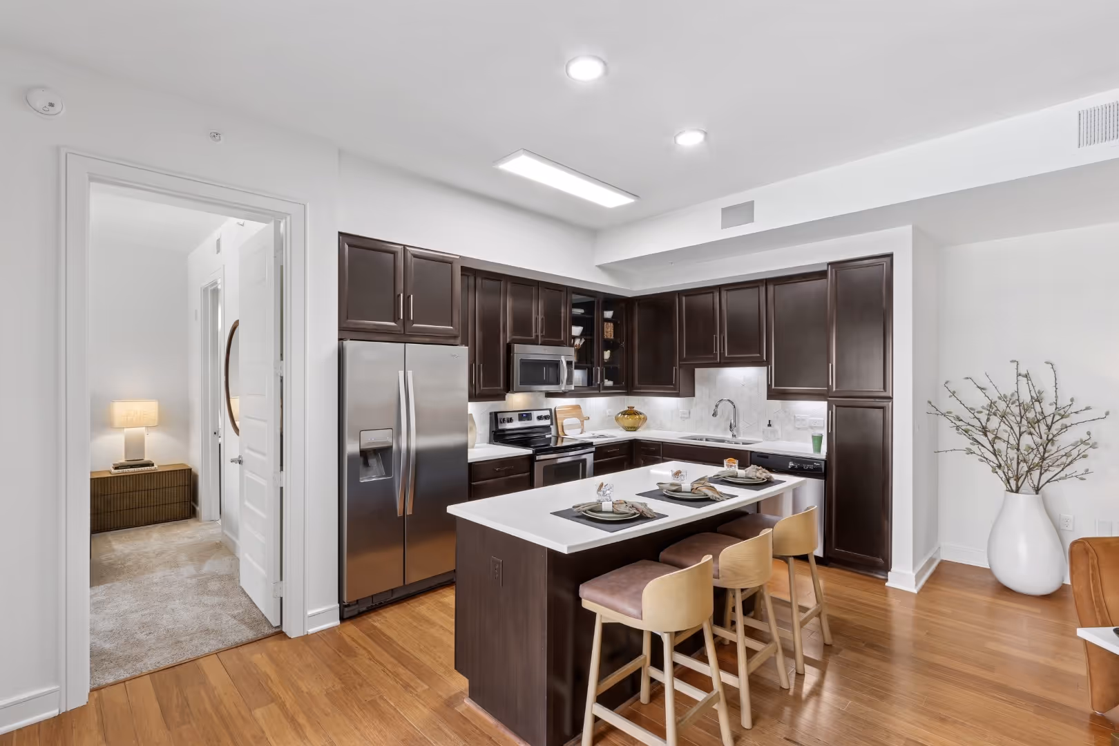 Kitchen Island in 2 Bedroom Model at The William Apartments Tanglewood in Houston, TX