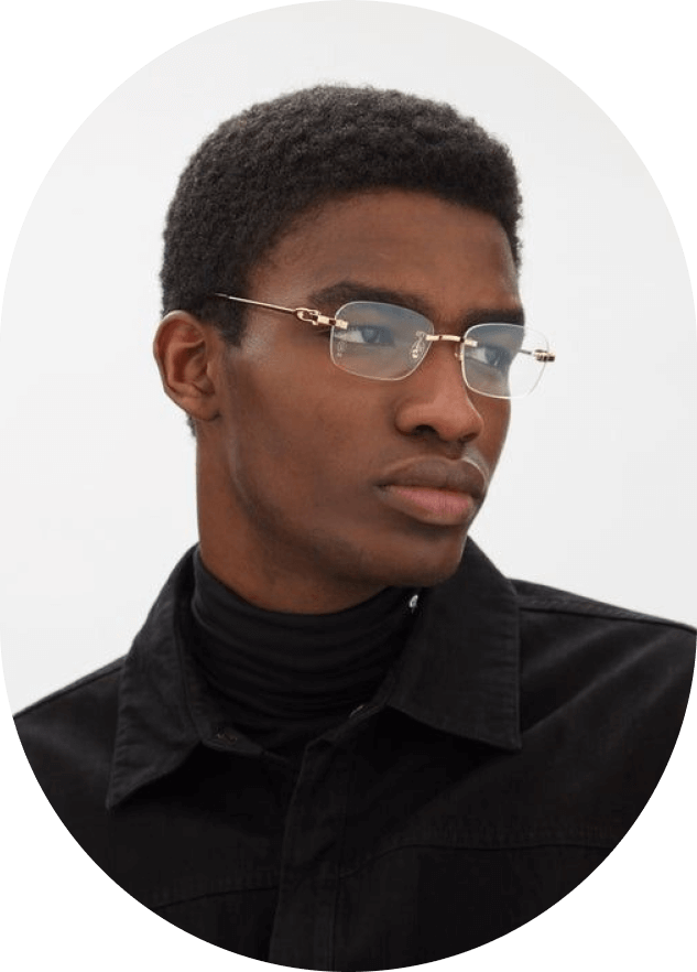 A man wearing glasses and a black shirt.