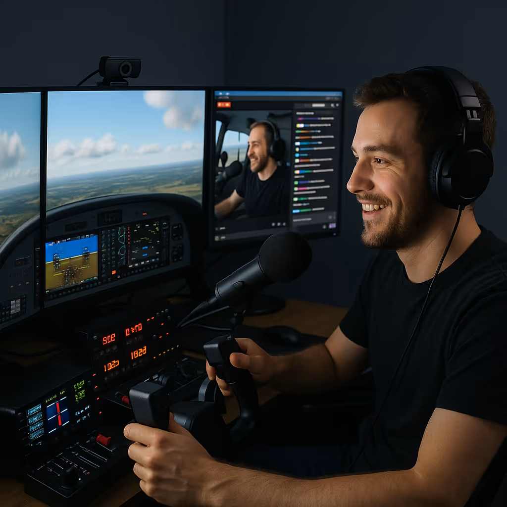 content creator using flight simulator