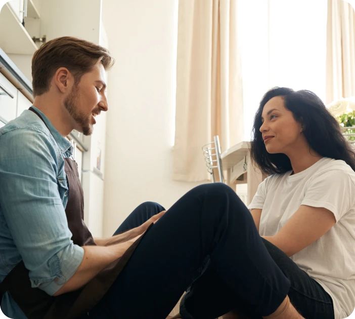 Couple talking closely