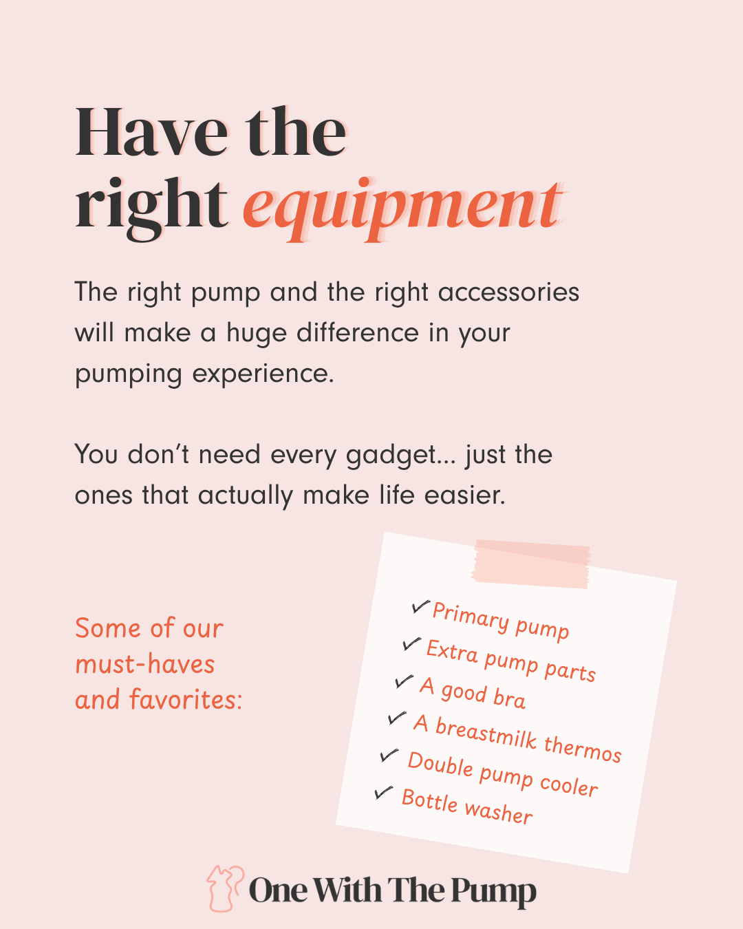 infographic lists 6 recommended items to prioritize for an efficient and manageable breast pumping experience