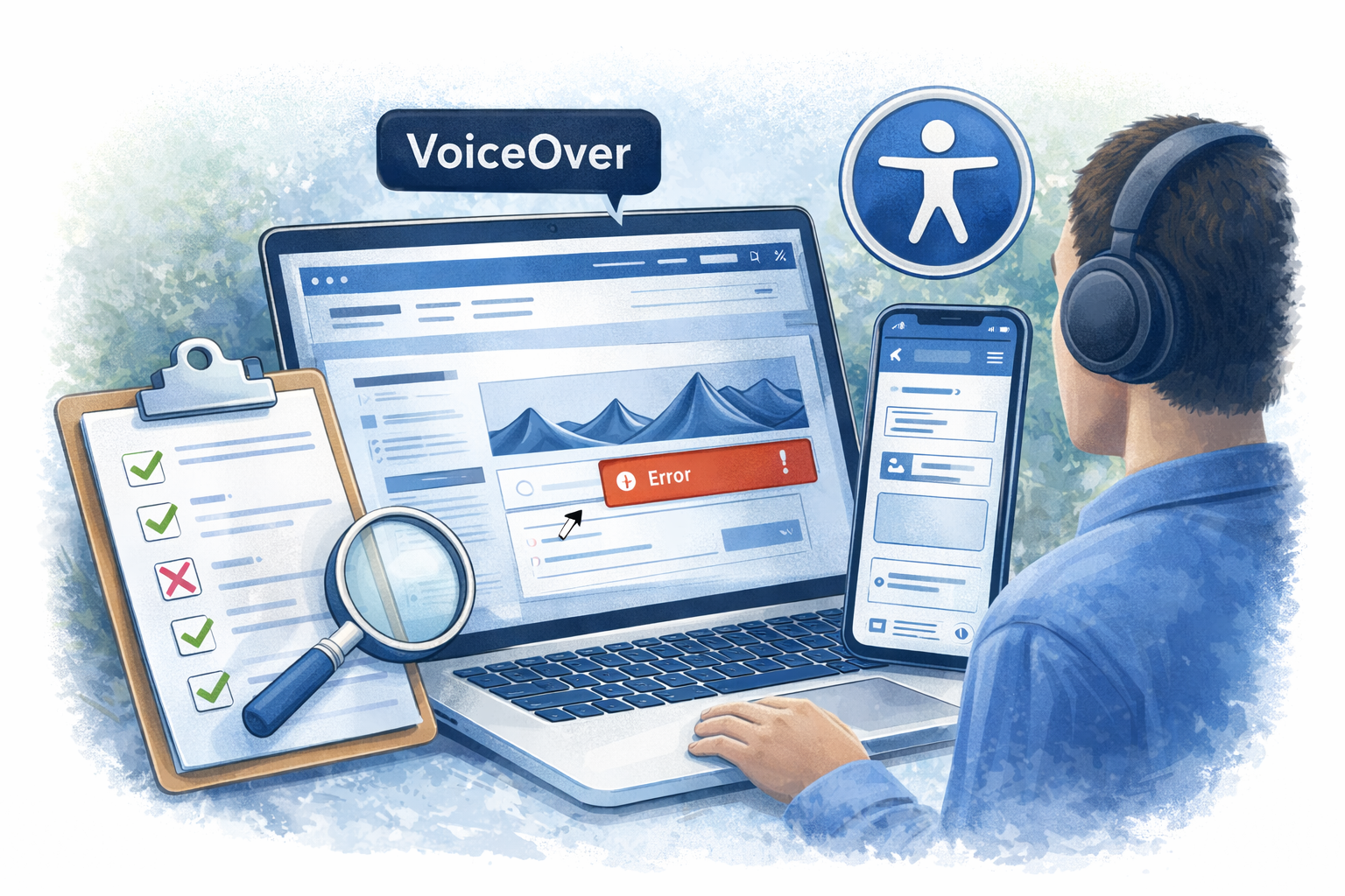 Användartestar en hemsida med VoiceOver