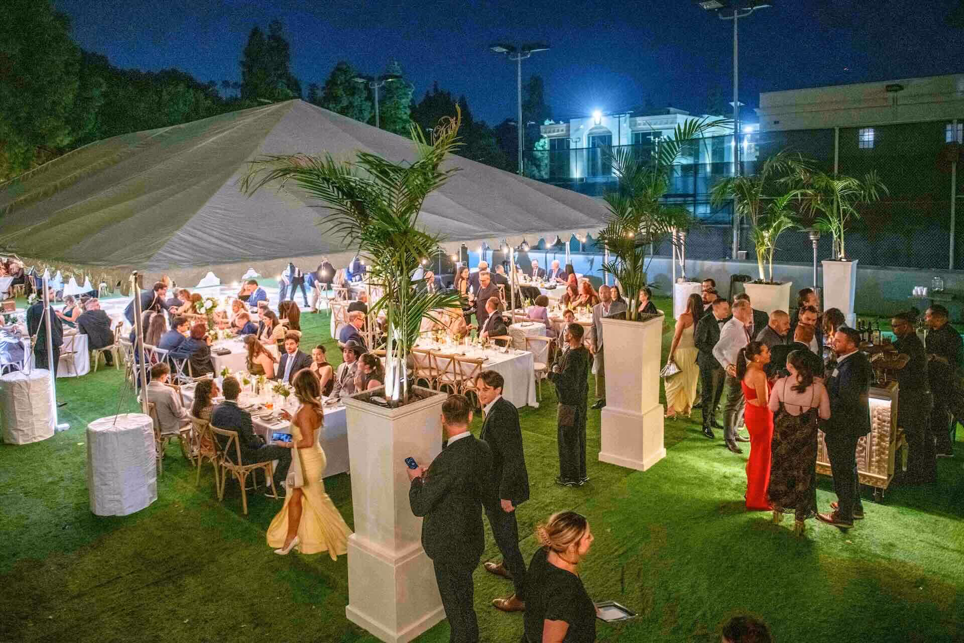 A beautiful, elegant tented outdoor wedding on our Palm Court in the Hollywood Hills near Toluca Lake, Glendale and Burbank. 
