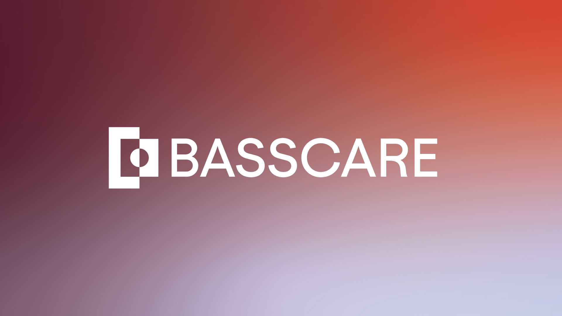 Basscare geometric brand mark featured next to the basscare word mark. Sitting over a custom brand gradient. 