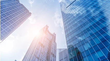 Sky view with skyscrapers with corporate feeling