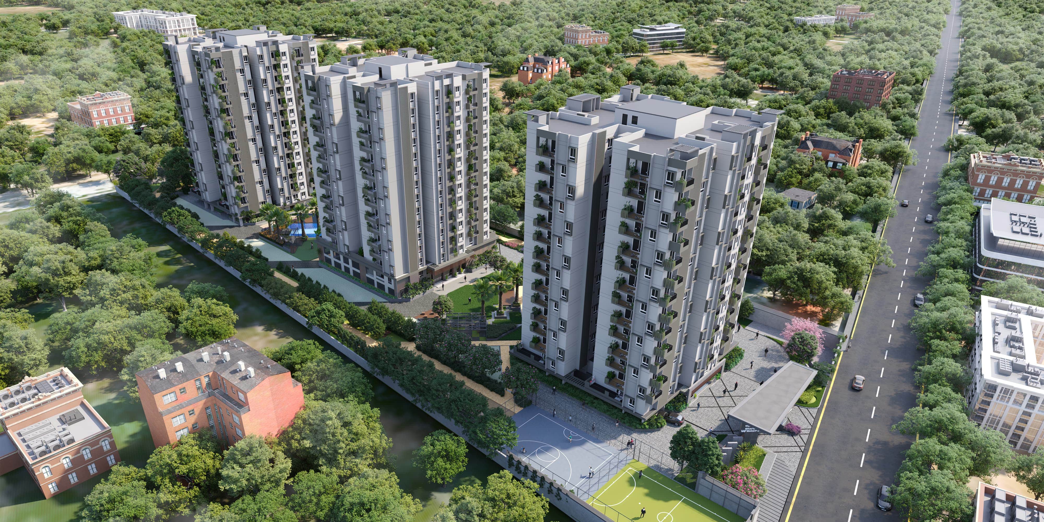 Drone View wide of Harmony Gardens all three towers by Disha Properties in Hennur.

Harmony Gardens by Disha Properties (Disha Habitat) in Hennur.