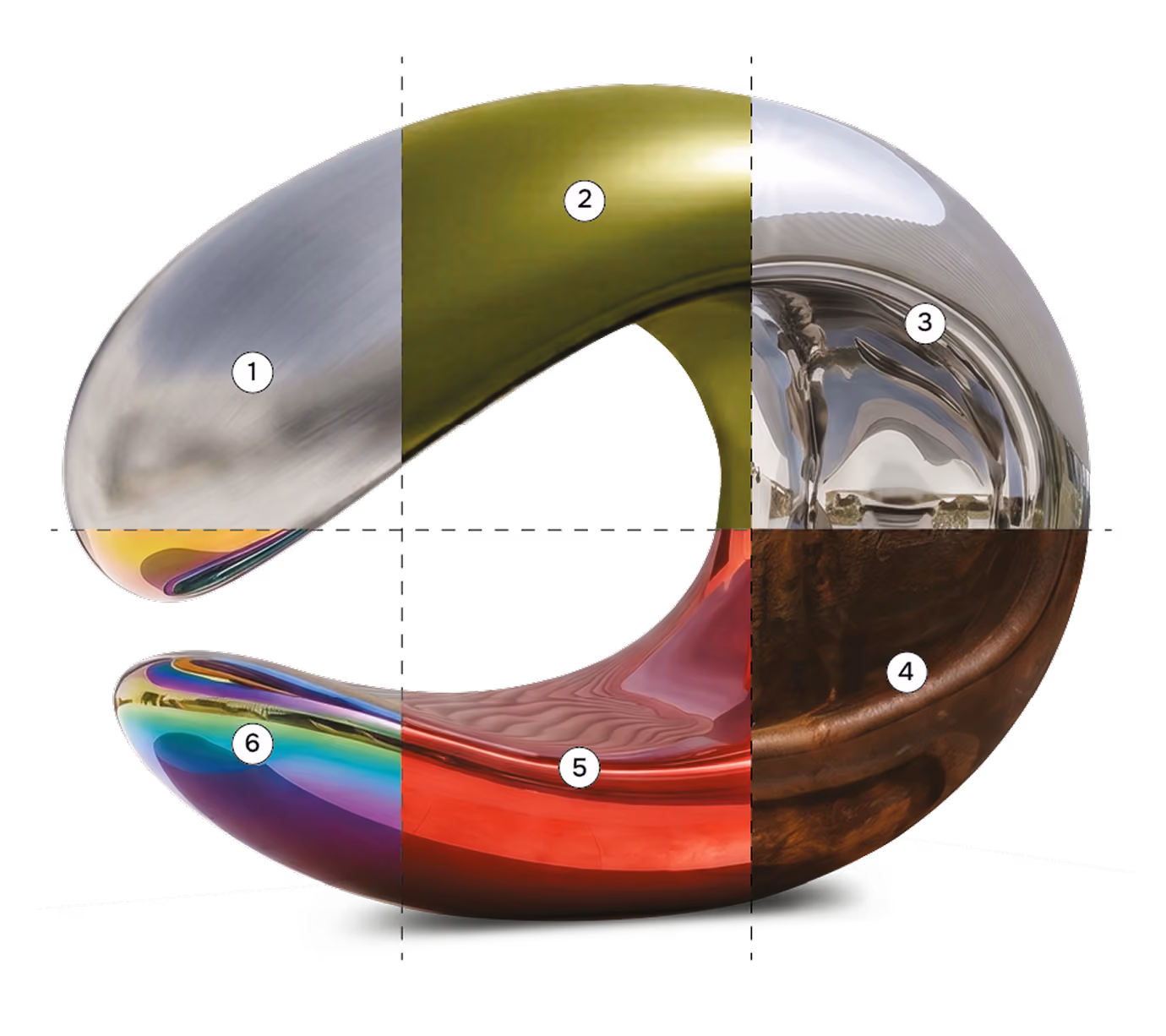 Showcasing different materials and coatings on the sculpture "Ethereal Reflection"