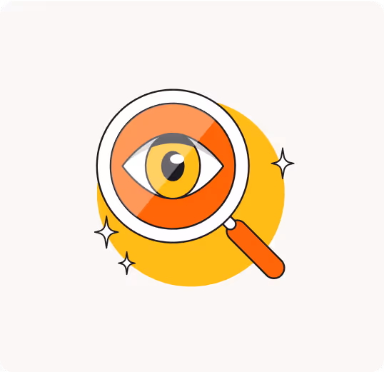 An eye looking through a magnifying glass.