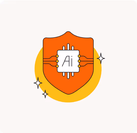 An orange shield with the letter a on it.