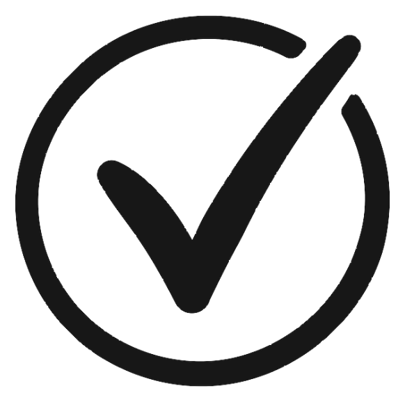 Black checkmark inside a broken circle on a transparent background.