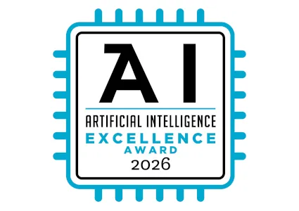 Logo of Artificial Intelligence Excellence Award 2026 with a blue microchip outline and bold AI letters.