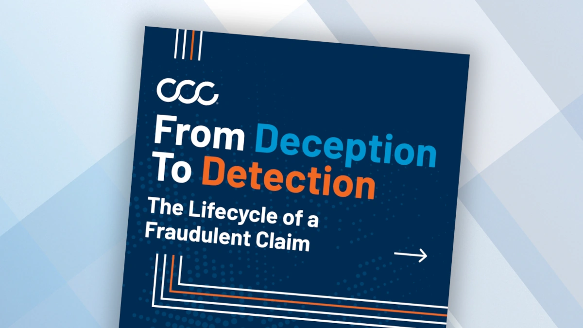 Cover titled From Deception to Detection: The Lifecycle of a Fraudulent Claim with decorative lines and arrow.