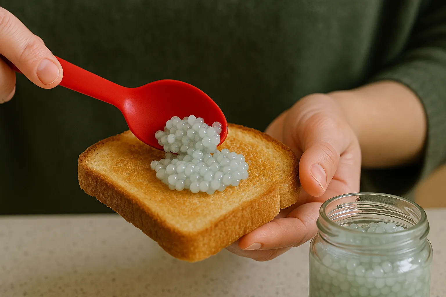Man placing home grown mushrooms on a slice of bread.