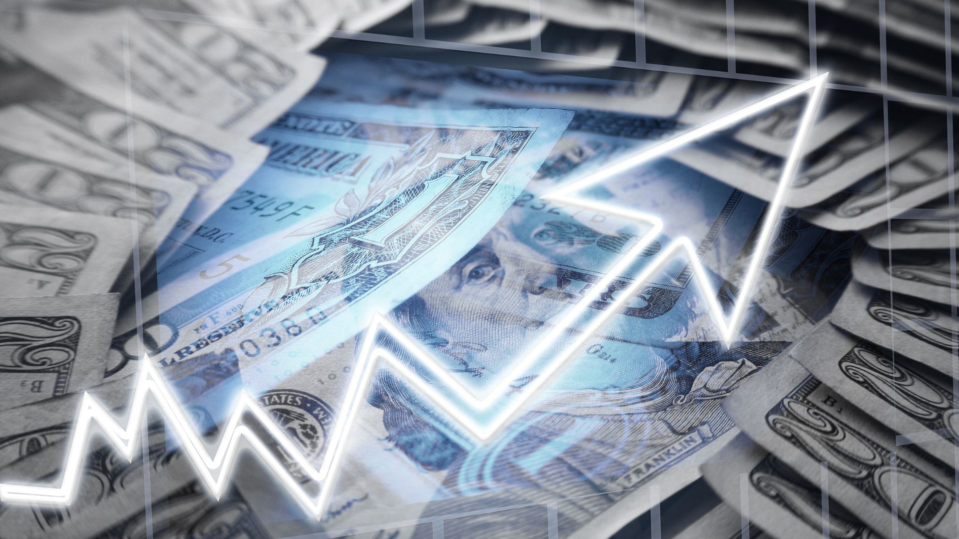 US-Dollar-Scheine mit aufsteigender Linie – Symbol für wachsendes Eigenkapital