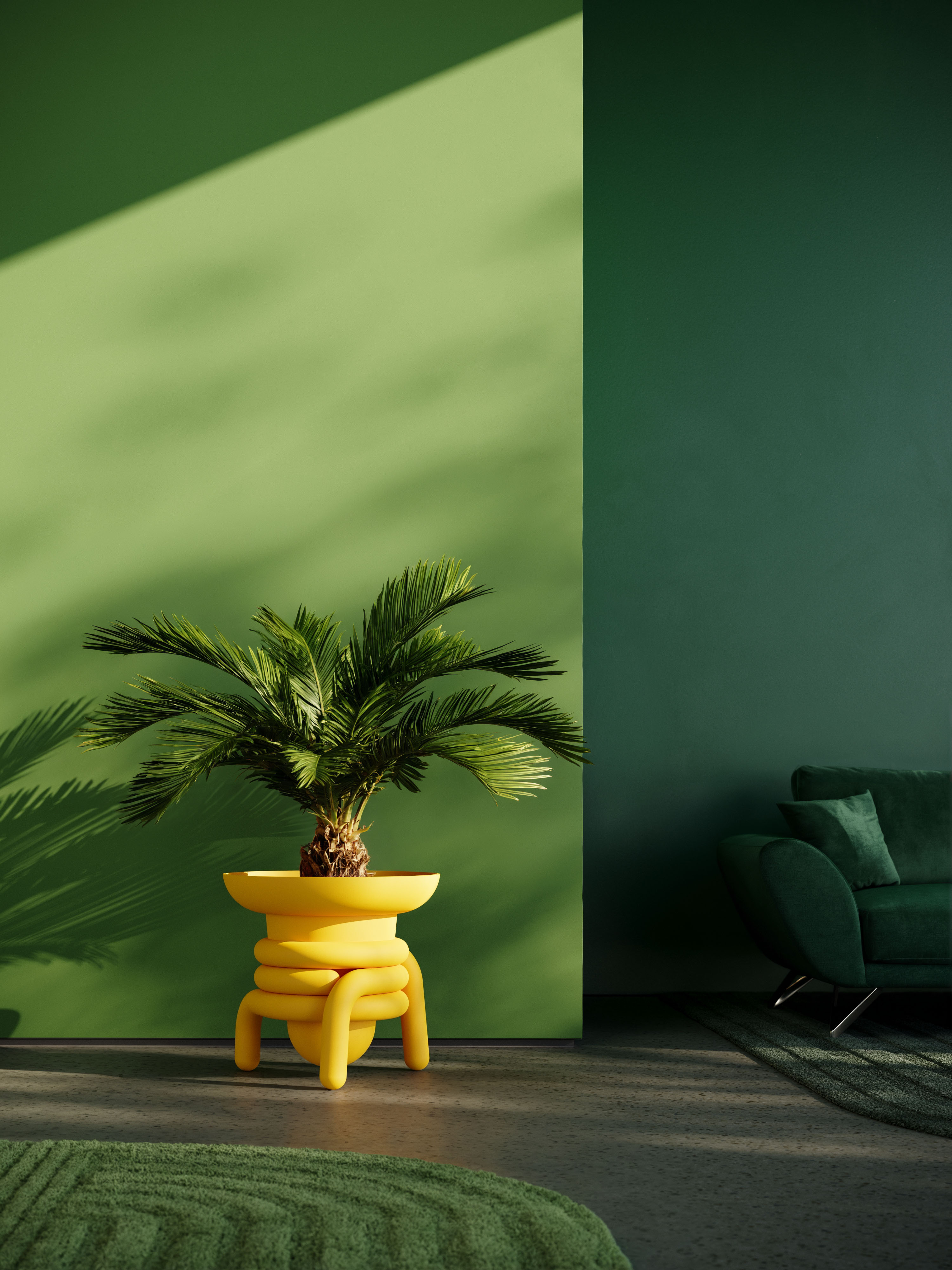 Yellow Jill with a palm in a green interior