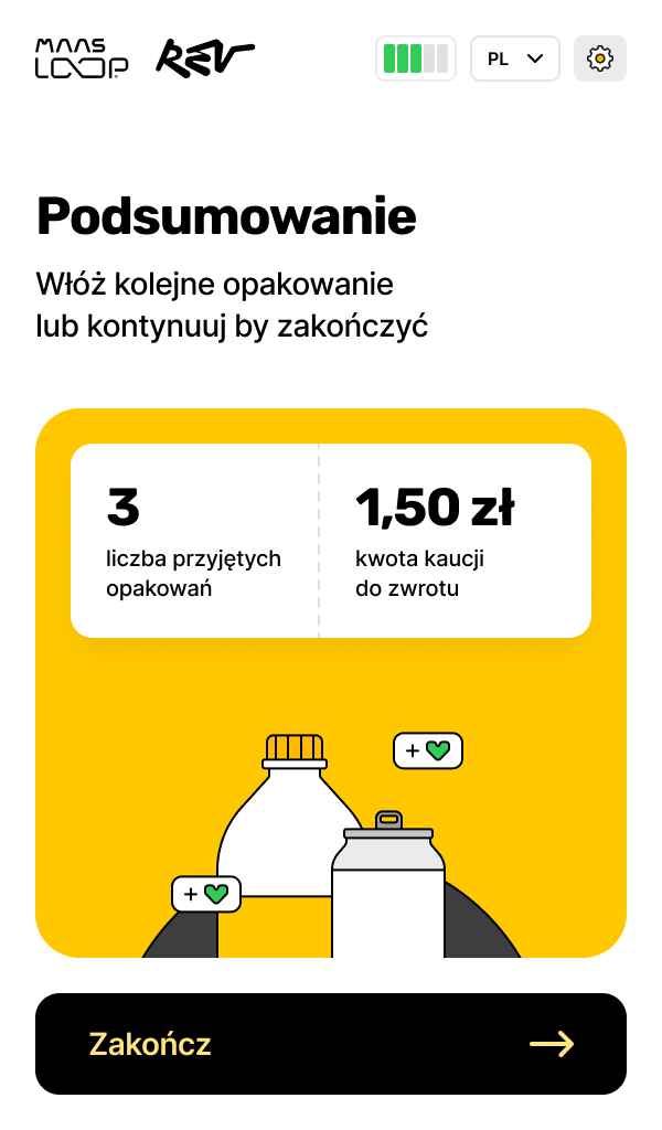 Screen: interfejs urządzenia – podsumowanie transakcji