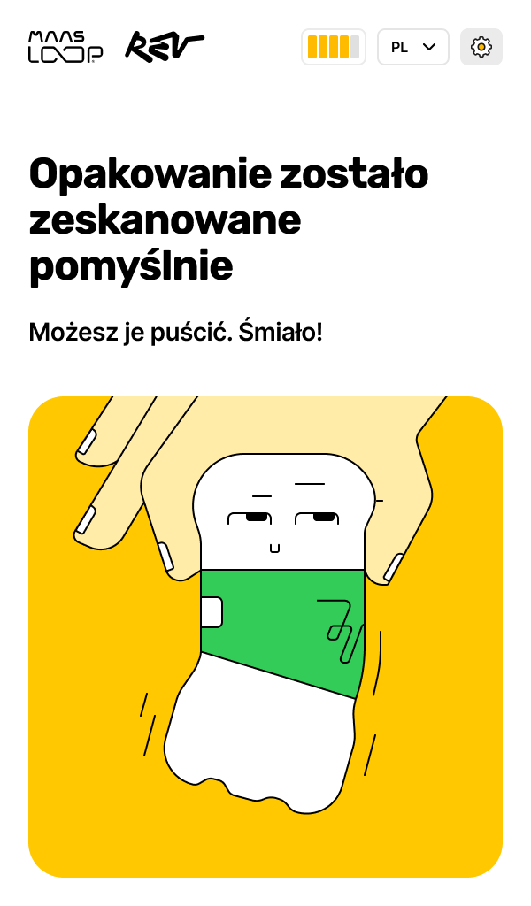 Screen: interfejs urządzenia – transakcja pomyślna