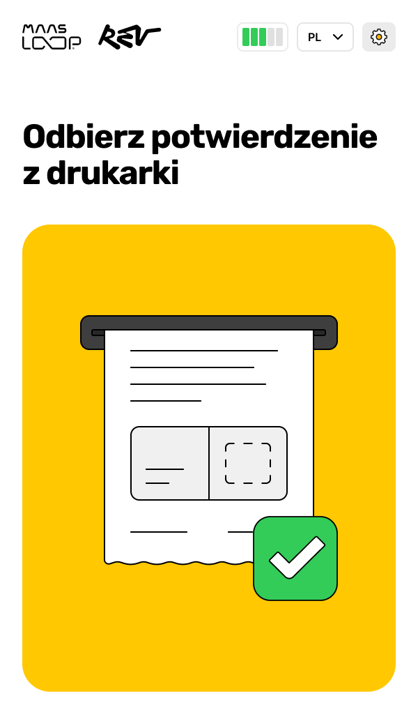 Screen: interfejs urządzenia – odbierz potwierdzenie z drukarki