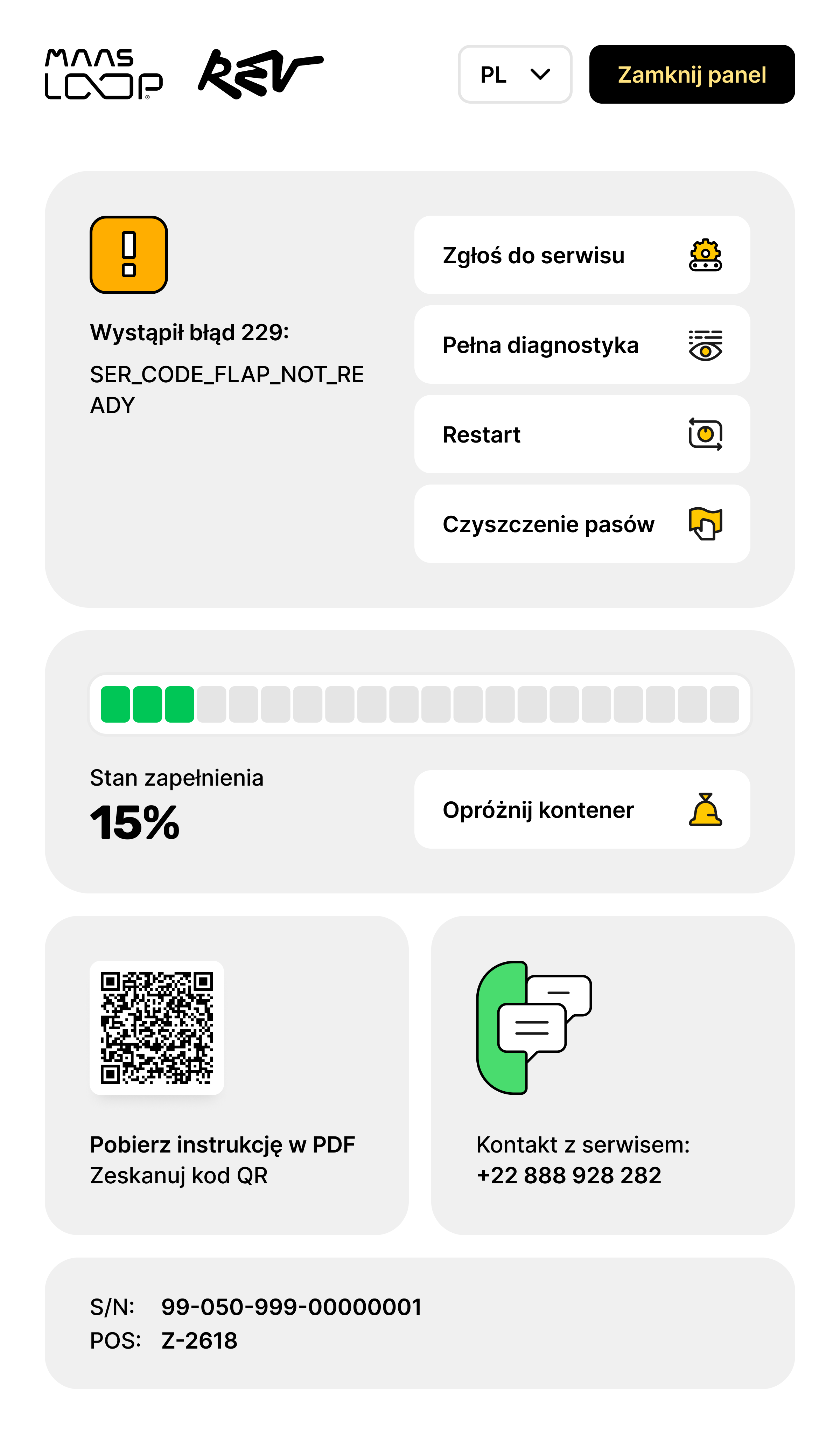 Rev Loop UI – panel dla obsługi i serwisu