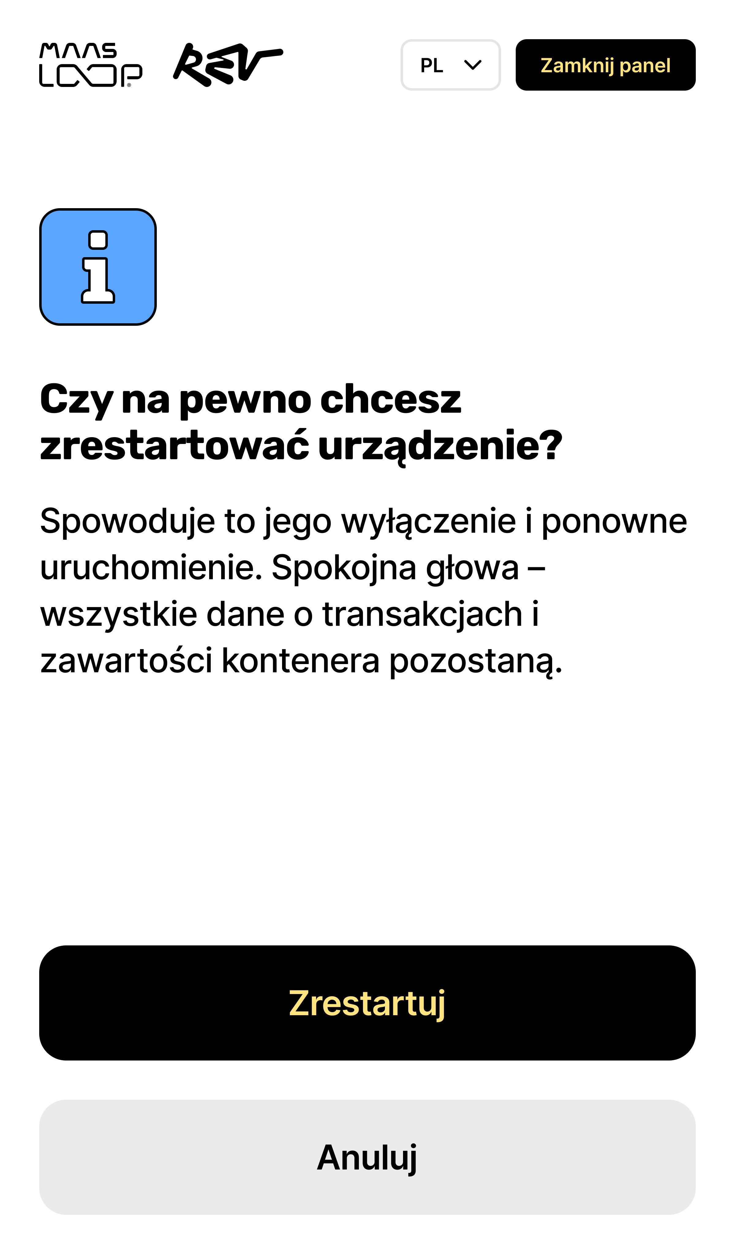 Rev Loop UI – restart urzadzenia