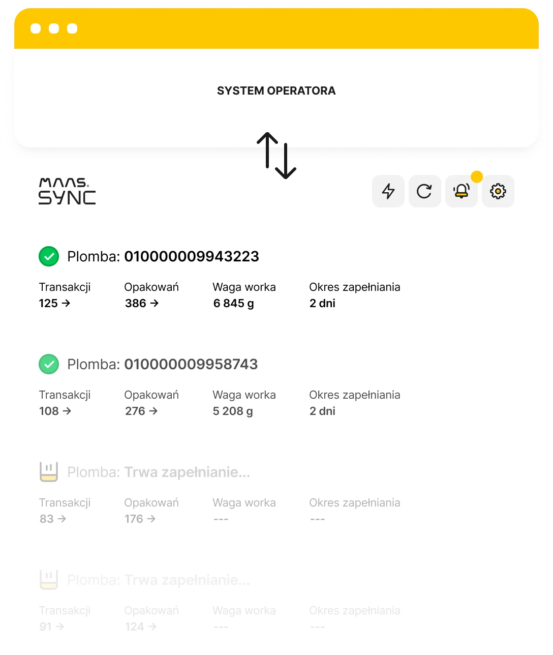Maas Sync App screenshot showing a summary of RVM performance, stats and basic device informations