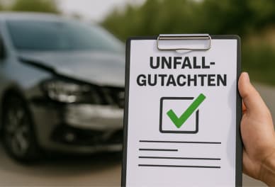 Unfallgutachten vor beschädigtem Fahrzeug – Kfz-Gutachter von Dein Gutachten Direkt dokumentiert den Schaden vor Ort
