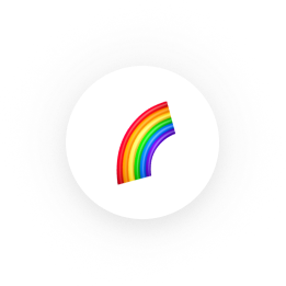 Segment of a rainbow showing red, orange, yellow, green, blue, and violet arcs on white background.