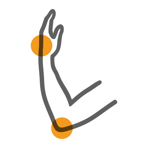 Outline of an arm with orange circles highlighting the shoulder and elbow joints.