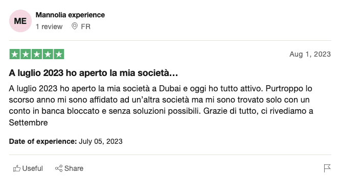 Recensione Trustpilot di un cliente, 5 stelle