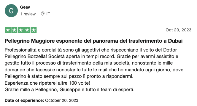 Recensione Trustpilot di un cliente, 5 stelle