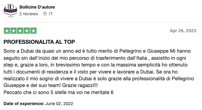 Recensione Trustpilot di un cliente, 5 stelle