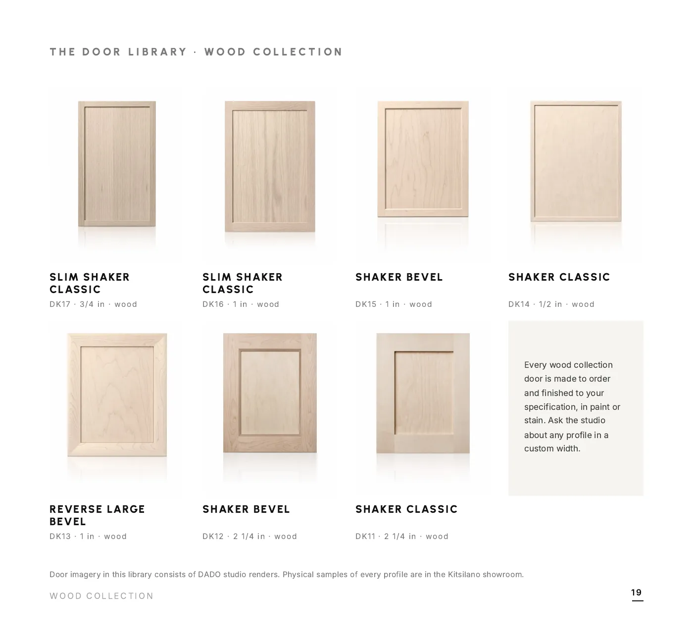 DADO Kitchens brochure 2026-2027, page 19 of 28: wood door collection